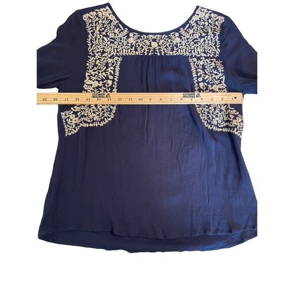 Anthropologie Skies Are Blue Sia Embroidered Peasant Top‎ Size SP Navy White - Picture 9 of 13